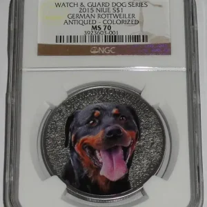 Großhandel Niue 1 Dollar 1 Oz Silber German Rottweiler (Deutscher Rottweiler) Farbe NGC MS-70