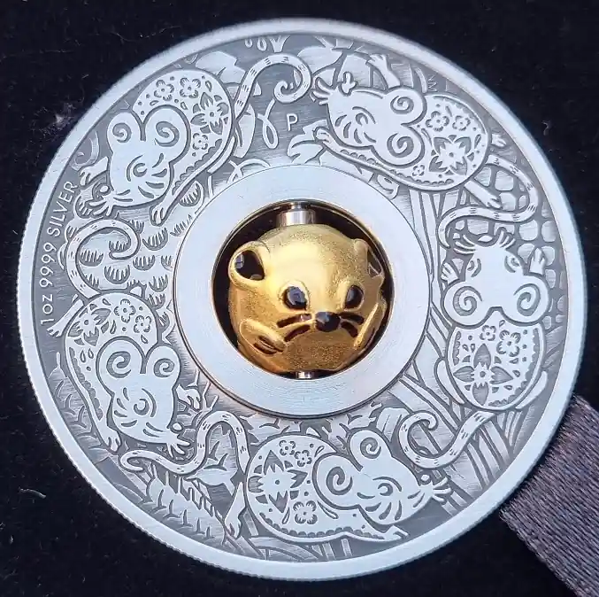 Saisonangebot Tuvalu 1 Oz Silber Rotating Charm Maus Antik Finish 2020