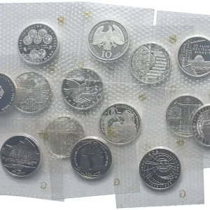 Sonderaktion BRD: 10 DM Silber Gedenkmünzen 1998 - 2001 Spiegelglanz Noppenfolie
