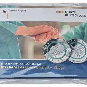 BRD: 10 Euro Pflege 2022 F Spiegelglanz mit minttürkisem Polymerring im Blister Expressversand