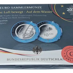Markenprodukt BRD: 10 Euro auf dem Wasser 2021 G Spiegelglanz mit farblosem Polymerring im Blister