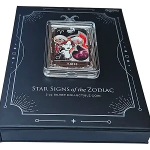 Niue 2 Oz Silber Widder - Sternzeichen 2025 Polierte Platte im Etui Neu Im Sortiment