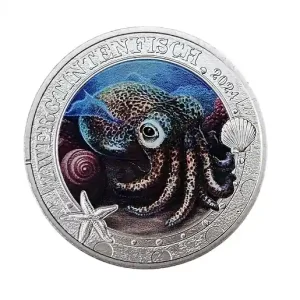 3 Euro Zwergtintenfisch 2024 - Ozean Taler Serie aus Österreich - Leuchtende Meereswelten Preis Gesenkt