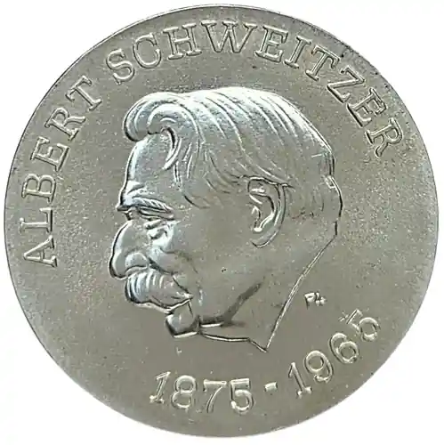 Sichere Zahlung DDR: 10 Mark Silber Gedenkmünze 100. Geburtstag Albert Schweitzer 1975