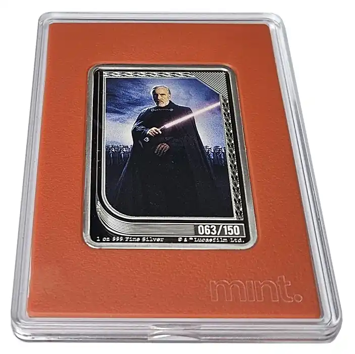 Count Dooku Mint Trading Orange Karte 63/150 - Niue 1 Oz Silber 2023 Polierte Platte Geld-Zurück-Garantie