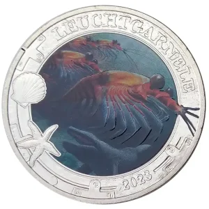 3 Euro Leuchtgarnele 2023 - Ozean Taler Serie aus Österreich - Leuchtende Meereswelten Sonderaktion