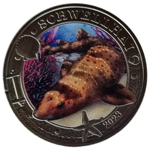 Kostenloser Versand 3 Euro Schwellhai 2023 - Ozean Taler Serie aus Österreich - Leuchtende Meereswelten