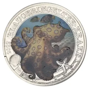 3 Euro Blaugeringelter Krake 2022 - Ozean Taler Serie aus Österreich - Leuchtende Meereswelten Heute Kaufen