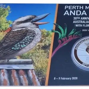 Australien 1 Oz Silber Kookaburra 2020 Privy Känguru Blume - Perth Money Expo *Anda Special* Blister Direktkauf