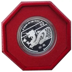 Singapur 2 $ 20 gr Silbermünze Drache 2012 Polierte Platte im Etui Letzte Chance
