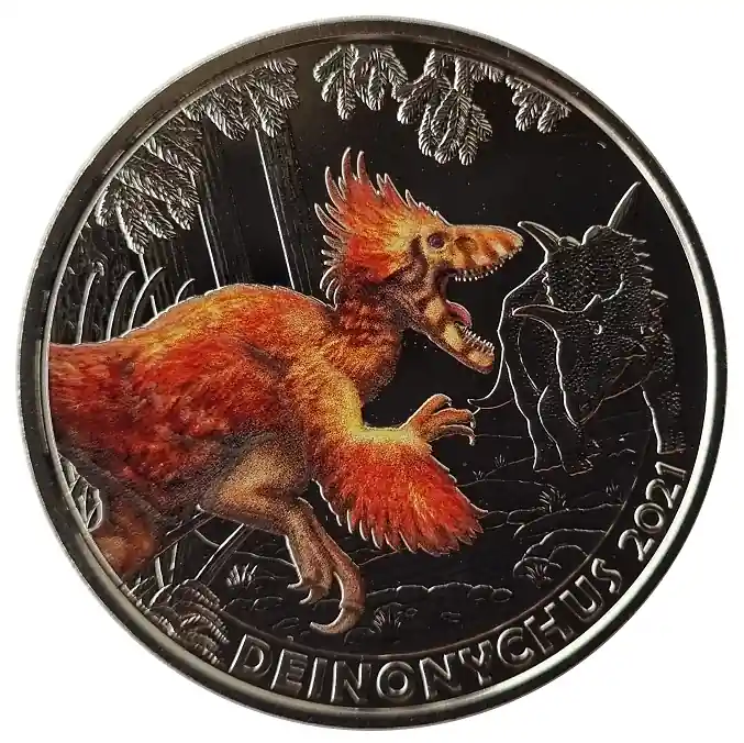 3 Euro Deinonychus 2021 - Dino-Taler-Serie aus Österreich Dinosaurier Preis Gesenkt