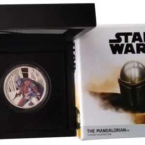 1 Oz Silber Mandalorian Farbe - Star Wars - Niue 2021 Polierte Platte im Etui Schneller Versand