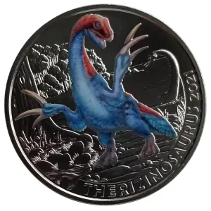 Kostenloser Rückversand 3 Euro Therizinosaurus 2021 - Dino-Taler-Serie aus Österreich Dinosaurier