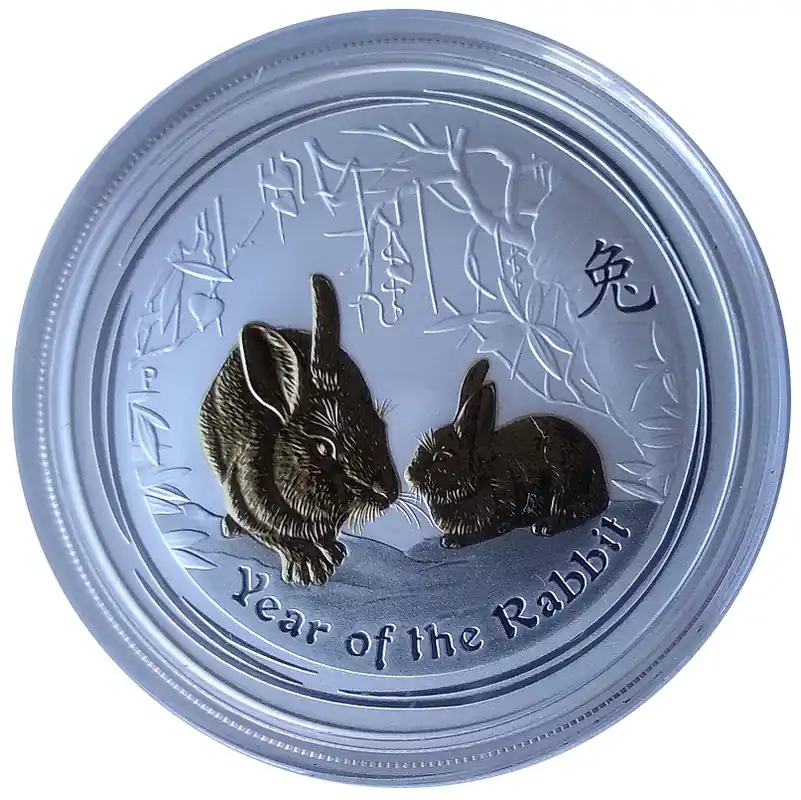 Zertifiziert Australien 1 Oz Silber Lunar II Hase 2011 Vergoldet Gilded mit Zertifikat