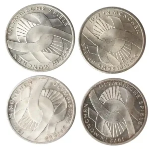 Top-Angebot BRD: 4 x 10 DM Silber DFGJ verschlungene Arme Olympiade 1972 München