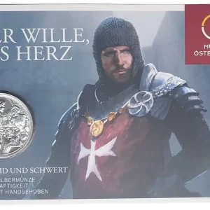 Abverkauf 10 Euro Silber Standhaftigkeit Kreuzritter 2020 Blister Handgehoben Kettenhemd u. Schwert Österreich