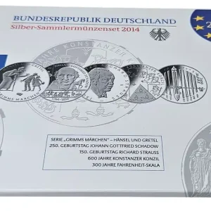 5 x 10 Euro Silber Gedenkmünzenset Deutschland 2014 Spiegelglanz im Folder Mengenrabatt