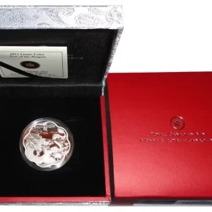 Weltweiter Versand Kanada 15 Dollars Silbermünze Drache Lotus 2012 PP im Etui