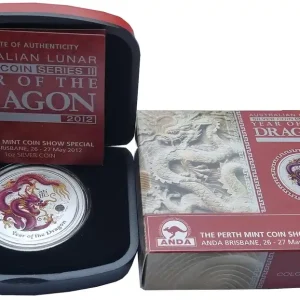 Versand Am Gleichen Tag Australien 1 Oz Silber Lunar II Drache Farbe 2012 The Perth - Mint Coin Show Special Anda Brisbane