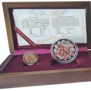 China Gold - Silber Set 60 Yuan Drache Farbe (Color) 2012 Polierte Platte im Etui Neu