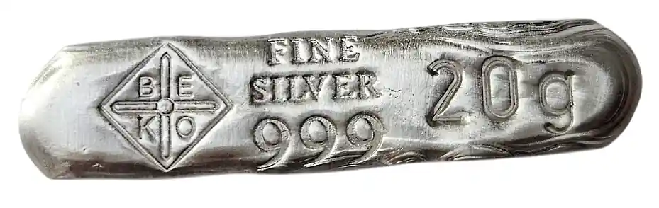 Aktuell BeKo Edelmetalle 20 Gramm Silberbarren - Langbarren 999 Feinsilber (gegossen) Sammlerbarren