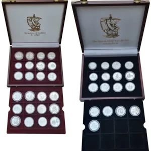 Münzsammlung: 41 Silbermünzen mit Schiffsmotiven aus diversen Länder in 2 Münzboxen Top-Angebot