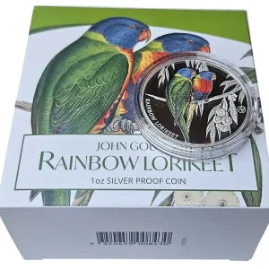 Niue 1 Oz Silber Regenbogenlori Farbe Polierte Platte - Privy Mark John Gould's 2024 im Etui Preis Gesenkt