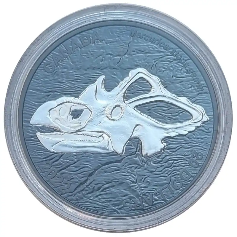 Original Kanada 20 Dollars 1 Oz Silber Mercury's Horned Face (Mercuriceratops) 2022 Rhodium Plated