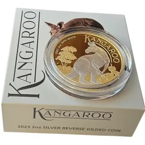 Saisonangebot Australien 2 Oz Silber Känguru 2023 Reverse Gilded (vergoldet)