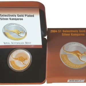 Sale 1 Oz Silber Känguru 2004 im Etui - Stgl vergoldet (Gilded) aus Australien