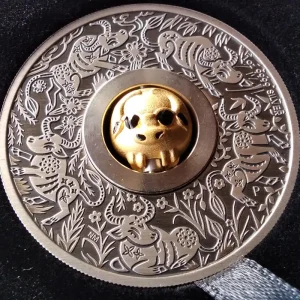 Kostenloser Versand Tuvalu 1 Oz Silber Rotating Charm Ochse Antik Finish 2021