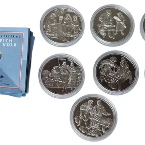 Handgefertigt Österreich: 7 x 500 Schilling Silber Polierte Platte in Münzkapseln mit Zertifikate