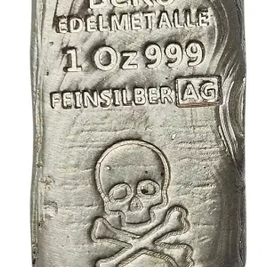 BeKo Edelmetalle 1 Oz Silberbarren 999 Feinsilber (gegossen) 2025 Totenkopf. Limitiert auf 99 Stück Mengenrabatt