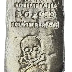 BeKo Edelmetalle 1 Oz Silberbarren 999 Feinsilber (gegossen) 2025 Totenkopf 01/99 Kostenfreie Lieferung