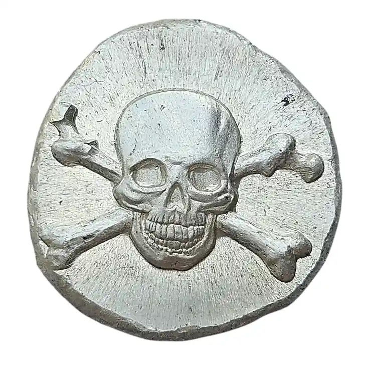 Weltweiter Versand BeKo Edelmetalle 5 Gramm Silberbarren - Rundbarren 999 Feinsilber Totenkopf High Relief
