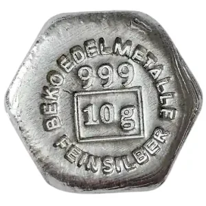 BeKo Edelmetalle 10 Gramm Silberbarren - Oktagon 999 Feinsilber (gegossen) Gussbarren Sichere Zahlung