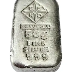 BeKo Edelmetalle 50 Gramm Silberbarren 999 Feinsilber Gussbarren - Sammlerbarren Kostenfreie Lieferung