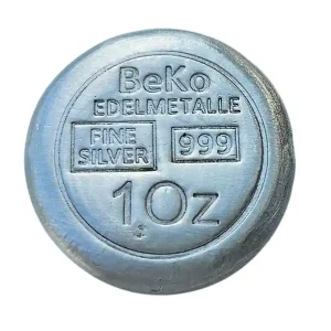 Top-Qualität BeKo Edelmetalle 1 Oz Rundbarren - (BeKo Button) 999 Feinsilber (gegossen) Sammlerbarren