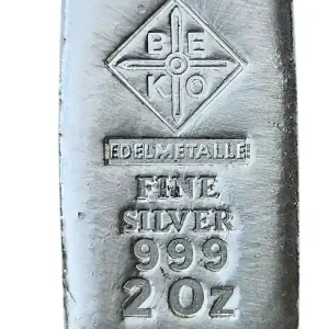 Premium BeKo Edelmetalle 2 Oz Silberbarren 999 Feinsilber (gegossen) Gussbarren
