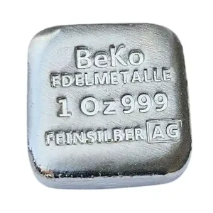 BeKo Edelmetalle 1 Oz Silberbarren 999 Feinsilber Gussbarren (gegossen) Gratis Versand