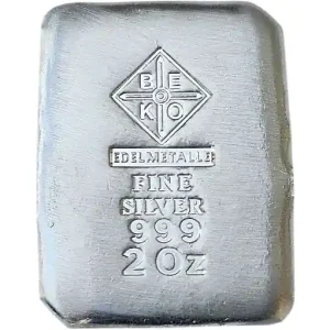 Mengenrabatt BeKo Edelmetalle 2 Oz Silberbarren 999 Feinsilber (gegossen) Gussbarren Sammlerbarren