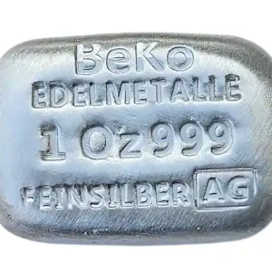 Neue Ware BeKo Edelmetalle 1 Oz Silberbarren 999 Feinsilber (gegossen) Gussbarren