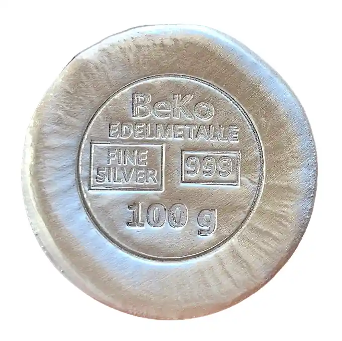 Sale BeKo Edelmetalle 100 Gramm Silberbarren - Rundbarren 999 Feinsilber (gegossen) Sammlerbarren