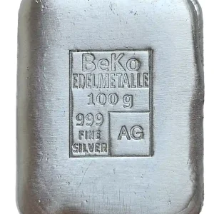Jetzt Kaufen BeKo Edelmetalle 100 Gramm Silberbarren 999 Feinsilber (gegossen) Sammlerbarren