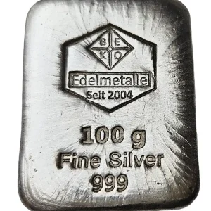 BeKo Edelmetalle 100 Gramm Silberbarren 999 Feinsilber (gegossen) Sammlerbarren Abverkauf