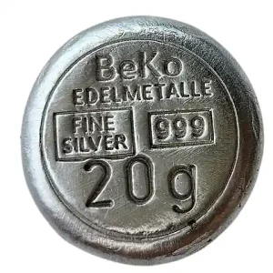 BeKo Edelmetalle 20 Gramm Silberbarren - Rundbarren 999 Feinsilber (gegossen) Sammlerbarren Rabatt