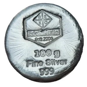 Jetzt Zugreifen BeKo Edelmetalle 100 Gramm Silberbarren - Rundbarren 999 Feinsilber (gegossen) Sammlerbarren
