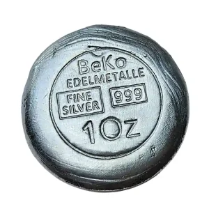 BeKo Edelmetalle 1 Oz Silberbarren - Rundbarren 999 Feinsilber (gegossen) Sammlerbarren Kostenfreie Lieferung