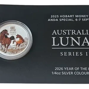Australien 1/4 Oz Silber Lunar III Pferd Farbe 2026 - Hobart Money Expo Anda Special Solange Der Vorrat Reicht