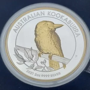 Australien 2 Oz Silber - Kookaburra 2021 High Relief teilvergoldet Neuheit